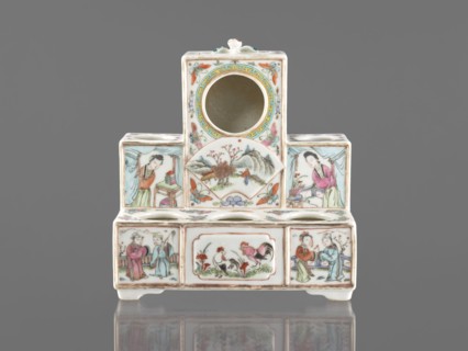 Pedestal for a writing set three-stage, colored porcelain, late 19th century, China; Qing style