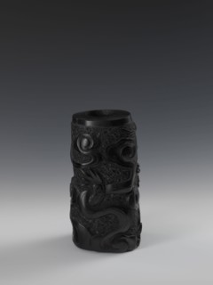 Vase, Chinese, Qing dynasty 1644–1911, 19th century. Vessel with bas-relief decoration of dragons.