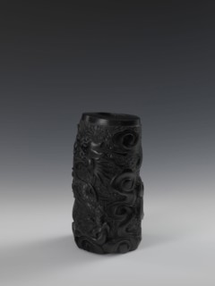 Vase, Chinese, Qing dynasty 1644–1911, 19th century. Vessel with bas-relief decoration of dragons.