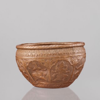 Bowl, 19th century, India; vessel; height 11.5 cm, diameter 18.1 cm. Decoration: figures of the god