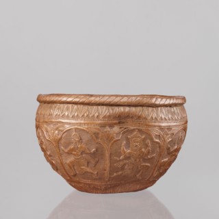 Bowl, 19th century, India. Vessel height 11.5 cm, diameter 18.1 cm. Depicts figures of the god