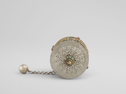 Prayer wheel, Tibetan, 19th century. Cult object used in Buddhist rituals; scrolls inside. Height