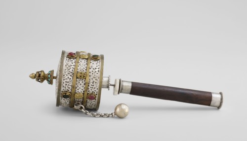 Prayer wheel, Tibetan Buddhist ritual scroll/cult object, 19th century, Tibet; height 28 cm;