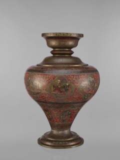 Vase, gift; Indian, 19th century. Vase with a bulging, flattened belly tapering toward the bottom;