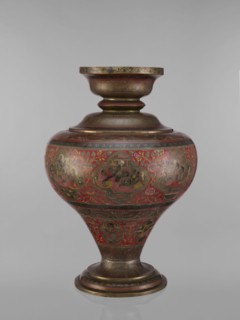 Vase, Indian, 19th century. Vessel with a bulging, flattened belly tapering toward the bottom; wide