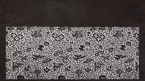 Katagami dyeing stencil with auspicious treasures motif takarazukushi, Japanese, Meiji period 2nd