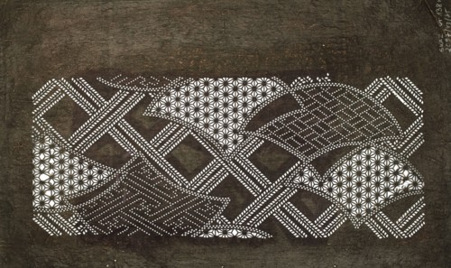 Katagami dyeing stencil with a modified wave pattern and diagonal check motif kawari seigaiha ni