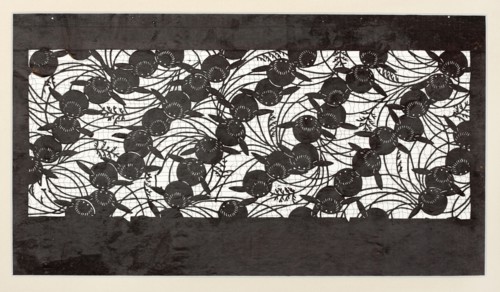 Katagami dyeing stencil with pampas grass and rabbit motif susuki ni usagi, Japanese, Meiji period