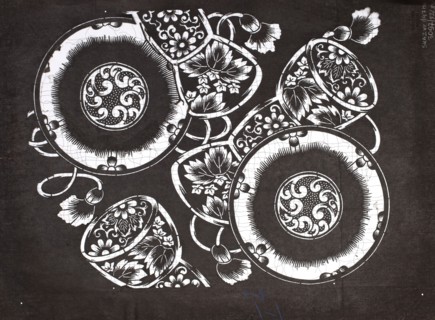 Dyeing stencil katagami with tsuzumi drum motif, ise-katagami stencil, chuban format, late 19th