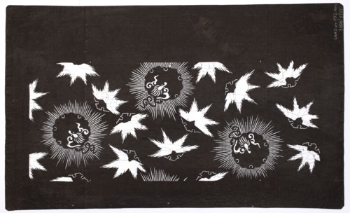 Katagami dyeing stencil with a stylized maple leaf motif and a snow rosette pattern kawari momiji
