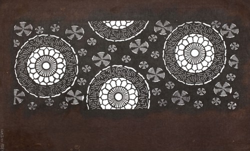 Katagami dyeing stencil with a motif of stylized floral rosettes kawari kamon moyô, ise-katagami
