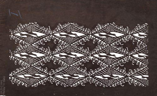 Katagami dyeing stencil with a motif of facing cranes inscribed in a rhombus mukai tsurubishi,