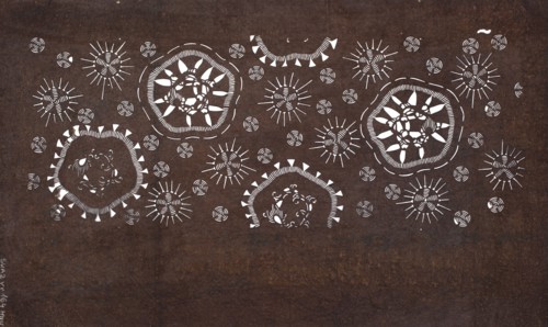 Katagami dyeing stencil with a motif of stylized flower and snow rosettes kawari hanabishi ni