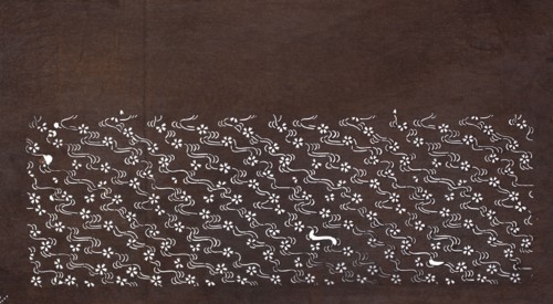 Katagami dyeing stencil with cherry blossom and flowing water motif sakura ni ryûsui, katagami