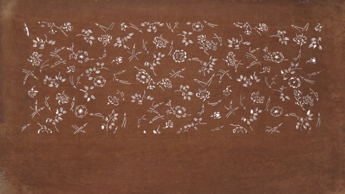 Katagami dyeing stencil with a motif of scattered pine needles and flowers matsuba chirashi ni hana