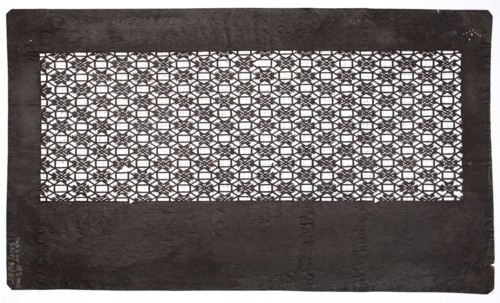 Katagami dyeing stencil with a pattern of interconnected octagons and squares shokkô moyô,