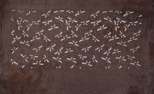Dyeing stencil katagami cut into a swarm of butterflies; maker, 19th century, Japan; ise-katagami;
