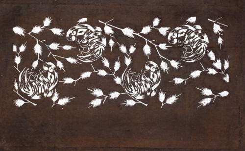 Dyeing template katagami cut into a stylized plant ornament; maker, Japanese; Meiji period