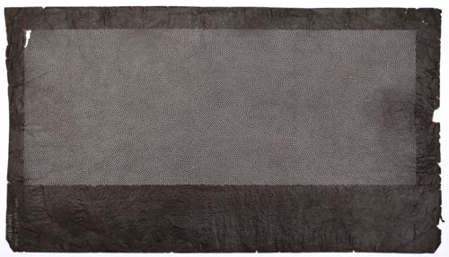 Katagami dyeing stencil; pattern of overlapping circles created from a dense mesh of dots; maker,