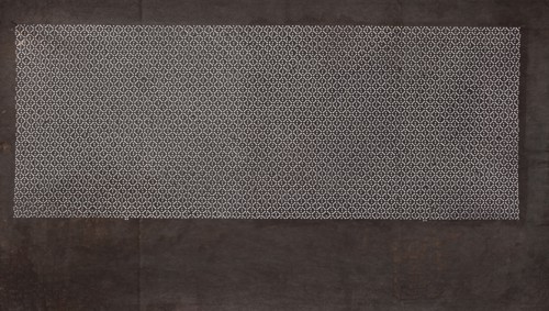 Katagami dyeing stencil; geometric pattern made of a dense grid of small rhombuses, Japanese, Meiji