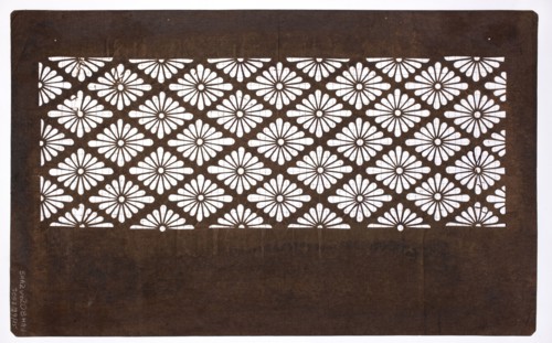 Katagami dyeing stencil; pattern of rhomboidal floral rosettes hanabishi; maker, Meiji period