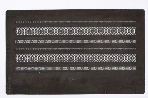 Katagami dyeing stencil with a pattern of horizontal ornamental stripes; geometric ornament;