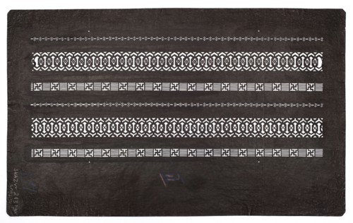 Katagami dyeing stencil; pattern of horizontal ornamental stripes; maker, geometric ornament;