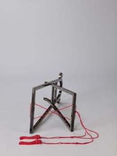 Mirror stand kagami-kake, wooden stand covered with black lacquer, painted with gold with plant