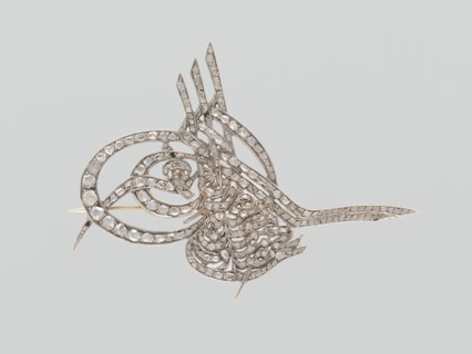 Brooch in the form of a tugra monogram of Sultan Abdulhamid II, Islamic art, Turkish culture,