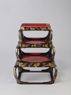 Set of three trays on legs kakeban, maker, early 19th century Edo period, Japan. Low tables,