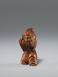 Netsuke in the shape of Shoki and an oni; maker, Japanese, Edo period 1st half of the 19th century;