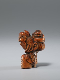 Netsuke in the shape of Shôki and an oni; maker, Japanese; Edo period 1603–1868, 1st half of the