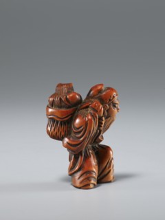 Netsuke in the shape of Shôki and an oni, Japanese, Edo period 1st half of the 19th century,