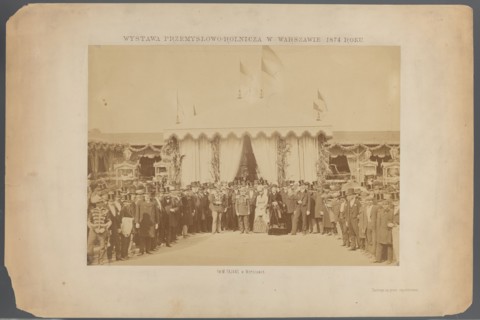 Industrial and Agricultural Exhibition at Ujazdowski Square in Warsaw in 1874. A group of people in