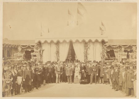 Industrial and Agricultural Exhibition at Ujazdowski Square in Warsaw in 1874. A group of people in