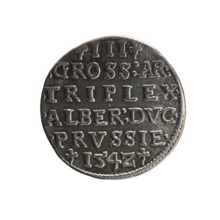 Obverse: male bust in armour in profile turned right; short hair, long beard with sideburns. In the