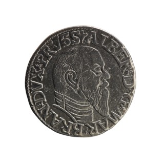 Trojak, Schilling, Maciej mintmaster; co-creator. Obverse: male bust in armour in profile facing