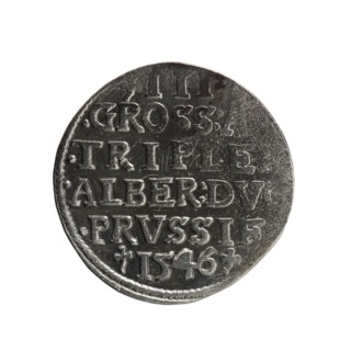 Trojak, Schilling, Maciej mintmaster; co-creator. Obverse: male bust in armour in profile turned
