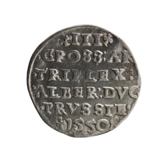 trojak, Albrecht Hohenzollern Prince of Prussia; 1490–1568 - iconography, trefoils, male busts in