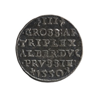trojak, Albrecht Hohenzollern Prince of Prussia; 1490–1568 - iconography, trefoils, male busts in