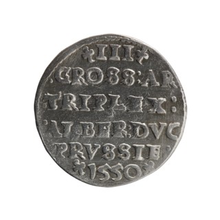 trojak, Albrecht Hohenzollern Prince of Prussia; 1490–1568 — iconography: trefoils, male busts in