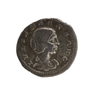 Denarius, Elagabalus Roman emperor 218–222. Obverse: IVLIA MAESA AVG — draped bust of Julia Maesa