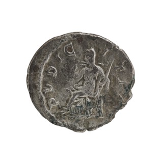 Denarius of Julia Maesa ca. 160–224; Augusta 218–224. Obverse: Draped bust of Julia Maesa facing