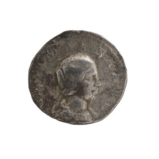 Denarius, Elagabalus 204–222; Roman emperor 218–222. Obverse: IVLIAMAESAAVG — draped bust of Julia