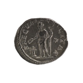 Denarius, Elagabalus reigned 218–222. Obv.: IVLIAMAESAAVG — Draped bust of Julia Maesa facing