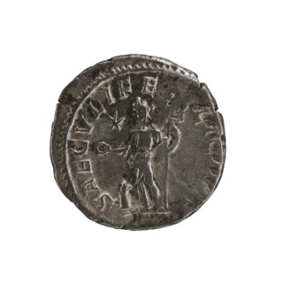 Denarius, Elagabalus 204–222; Roman emperor 218–222. Obverse inscription: IVLIAMAESAAVG. Draped