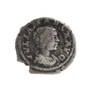 Denarius, Elagabalus Roman emperor 218–222. Obverse: Draped bust of Julia Maesa facing right,
