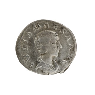 Denarius, Elagabalus Roman emperor 218–222. Obverse: IVLIA MAESA AVG — Draped bust of Julia Maesa