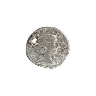 Denarius with hole, Elagabalus reigned 218–222, issuer: Julia Soaemias 180–222; Augusta 218–222.