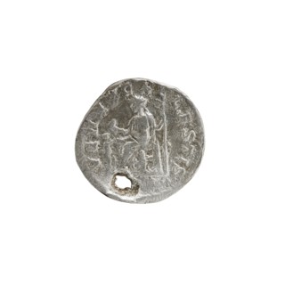 Denarius with hole, Elagabalus 204–222; Roman emperor 218–222. Issuer: Julia Soaemias 180–222;